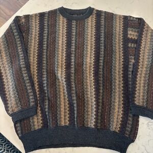 VTG Coogi Style 3D Knit Sweater Multicolor Brown Tan Wool Acrylic Grandpacore LG